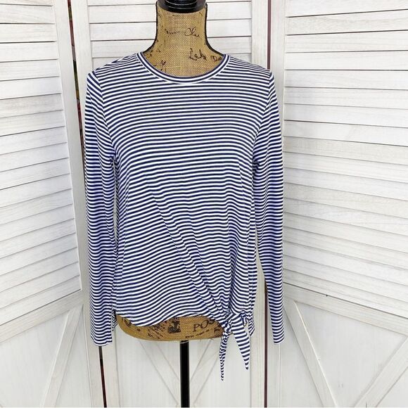 Vineyard Vines Striped Tie Front Knit Top Blue White XS - Picture 1 of 14